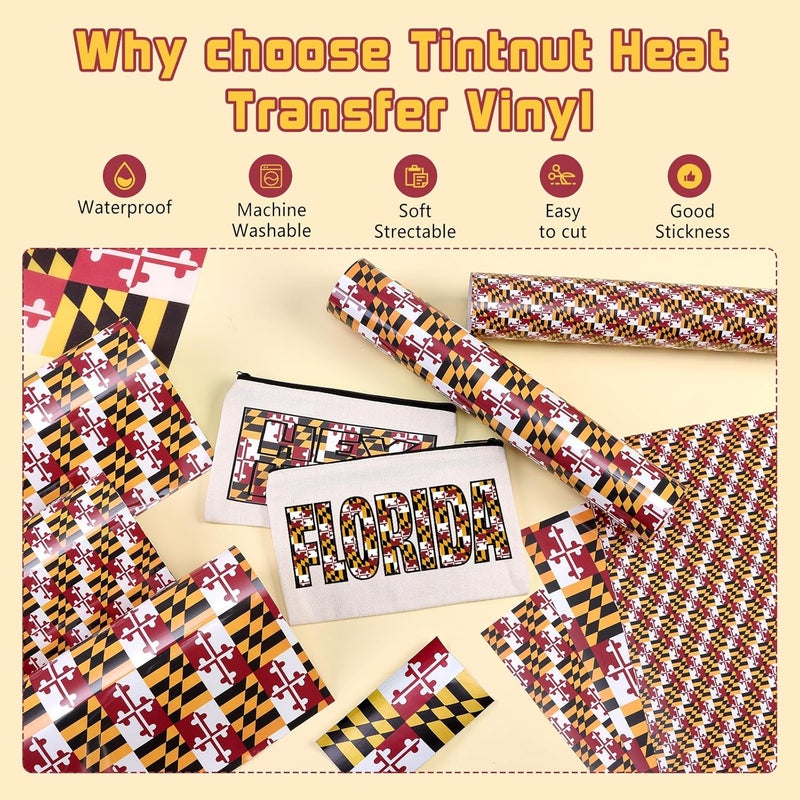 Tintnut 12"x10" نمط علم ماريلاند - 8 أوراق من الفينيل لنقل الحرارة للتي شيرتات - متوافق مع كريكت/سيلويت كامي - Image 3